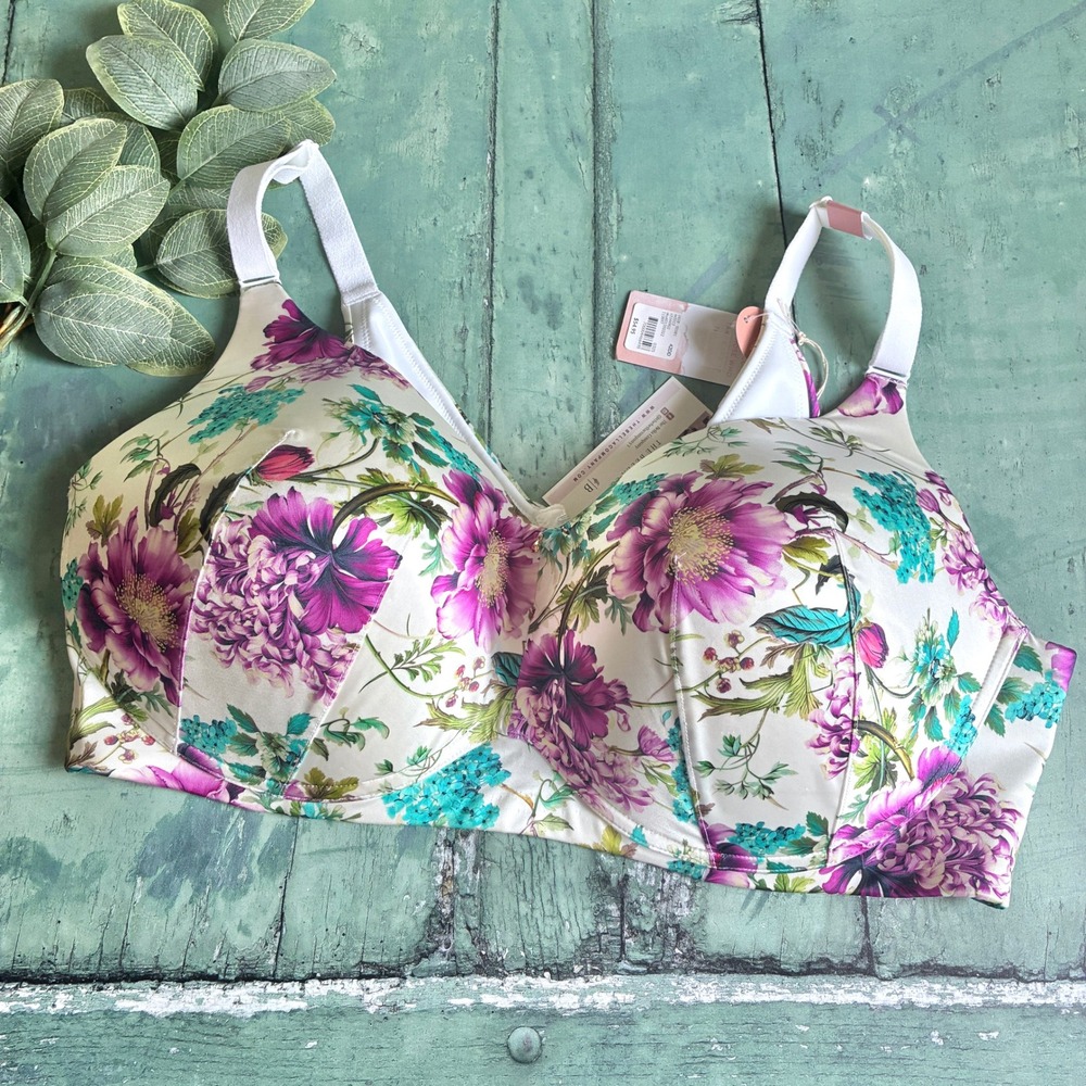 Cacique 42DD Floral Wireless Full Coverage Bra NWT Purple Botanical Print